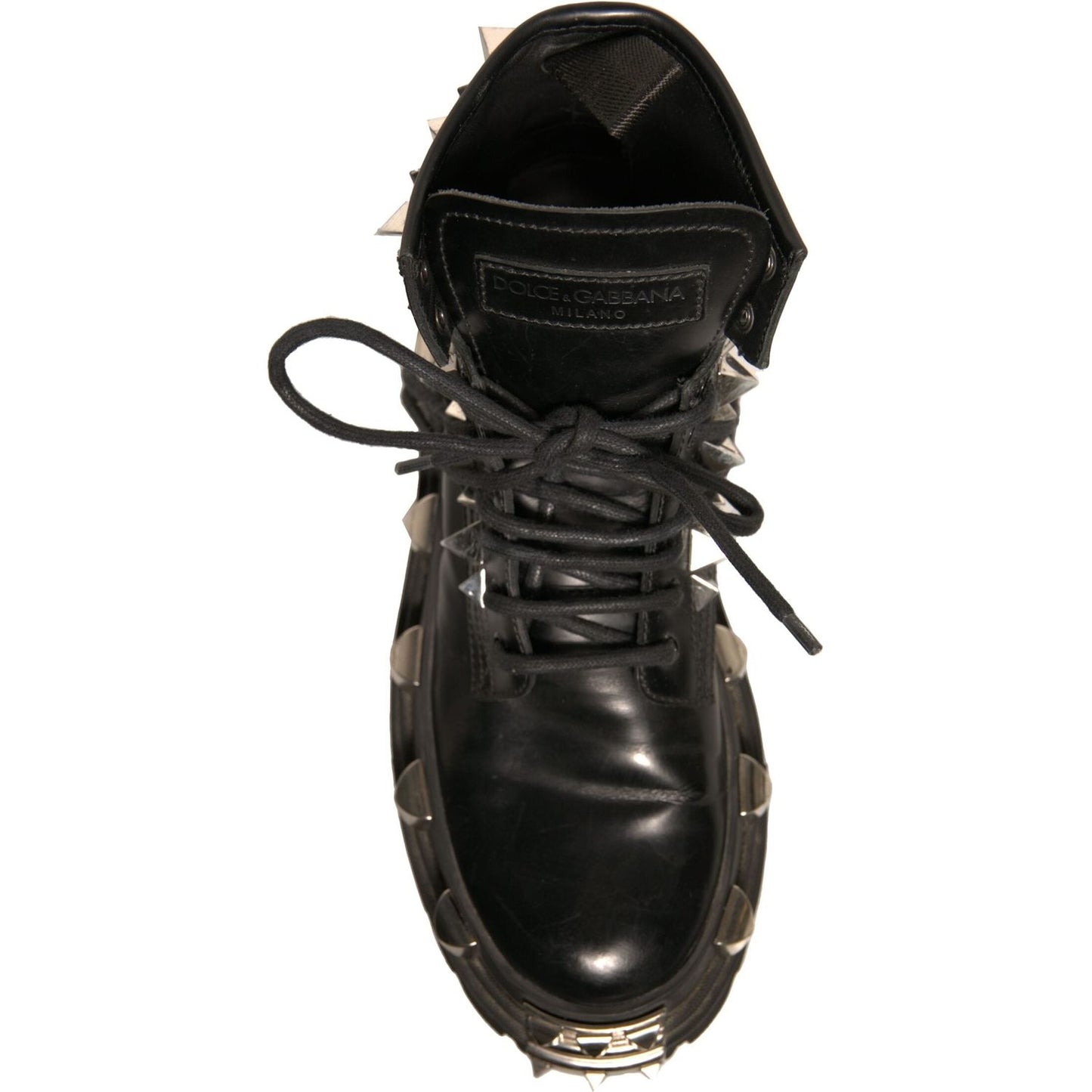 Dolce & Gabbana Black Leather Studded Trekking Boots Shoes