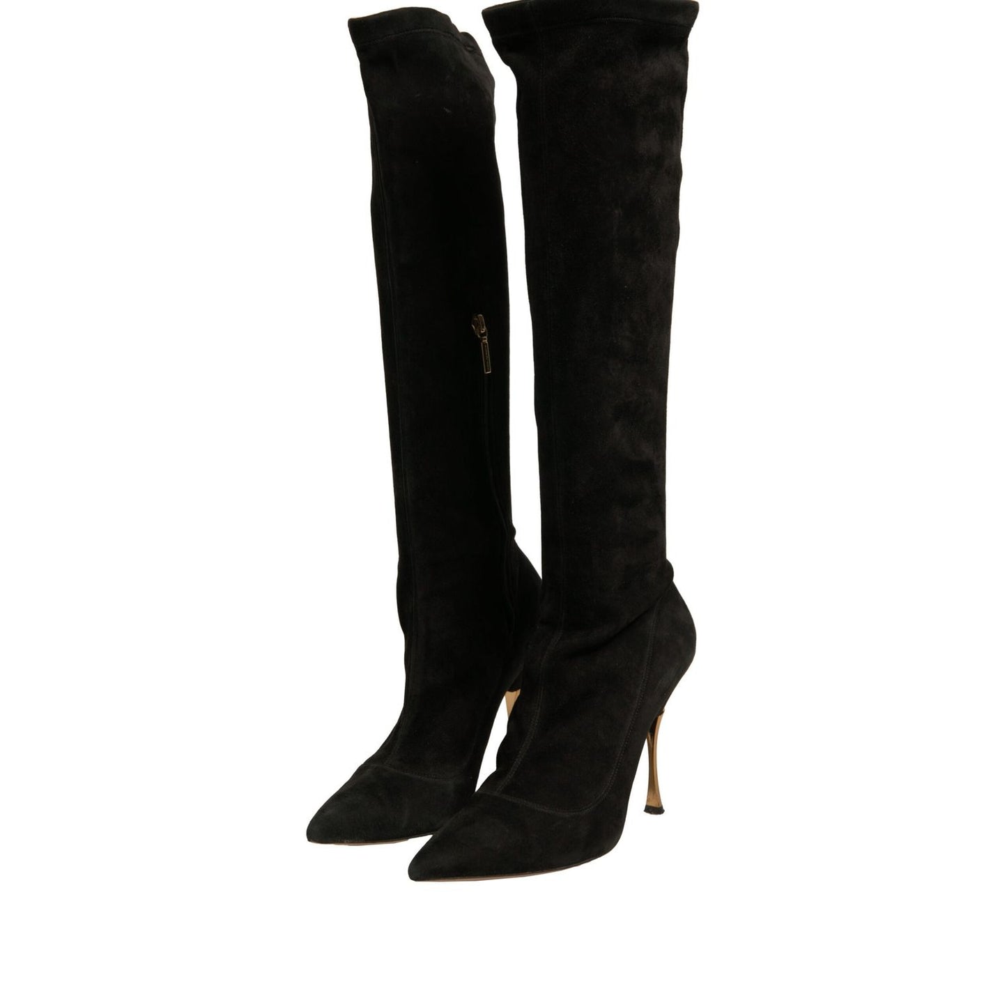 Dolce & Gabbana Black Suede Stiletto Knee High Boots Shoes