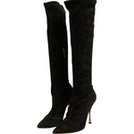 Dolce & Gabbana Black Suede Stiletto Knee High Boots Shoes
