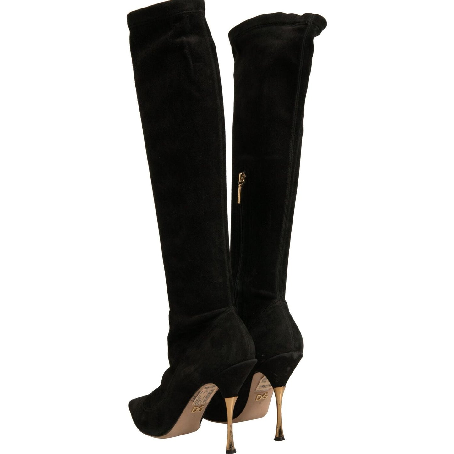 Dolce & Gabbana Black Suede Stiletto Knee High Boots Shoes