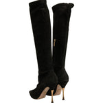 Dolce & Gabbana Black Suede Stiletto Knee High Boots Shoes