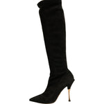 Dolce & Gabbana Black Suede Stiletto Knee High Boots Shoes