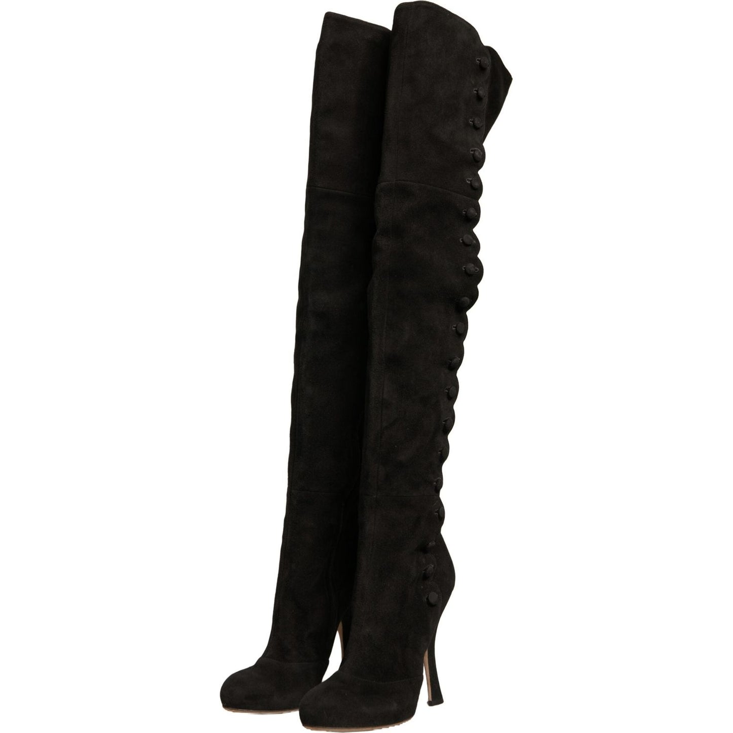 Dolce & Gabbana Black Suede Heels Knee High Boots Shoes