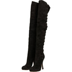 Dolce & Gabbana Black Suede Heels Knee High Boots Shoes