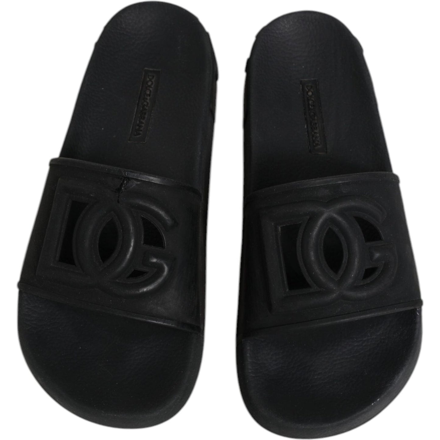 Dolce & Gabbana Black Rubber Slides Sandals Beachwear Shoes