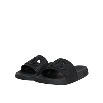 Dolce & Gabbana Black Rubber Slides Sandals Beachwear Shoes