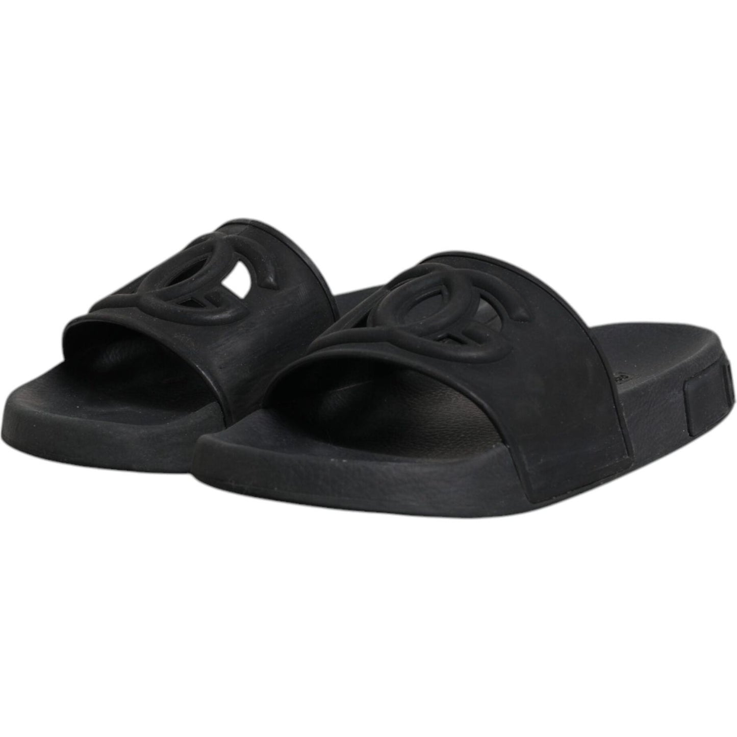 Dolce & Gabbana Black Rubber Slides Sandals Beachwear Shoes