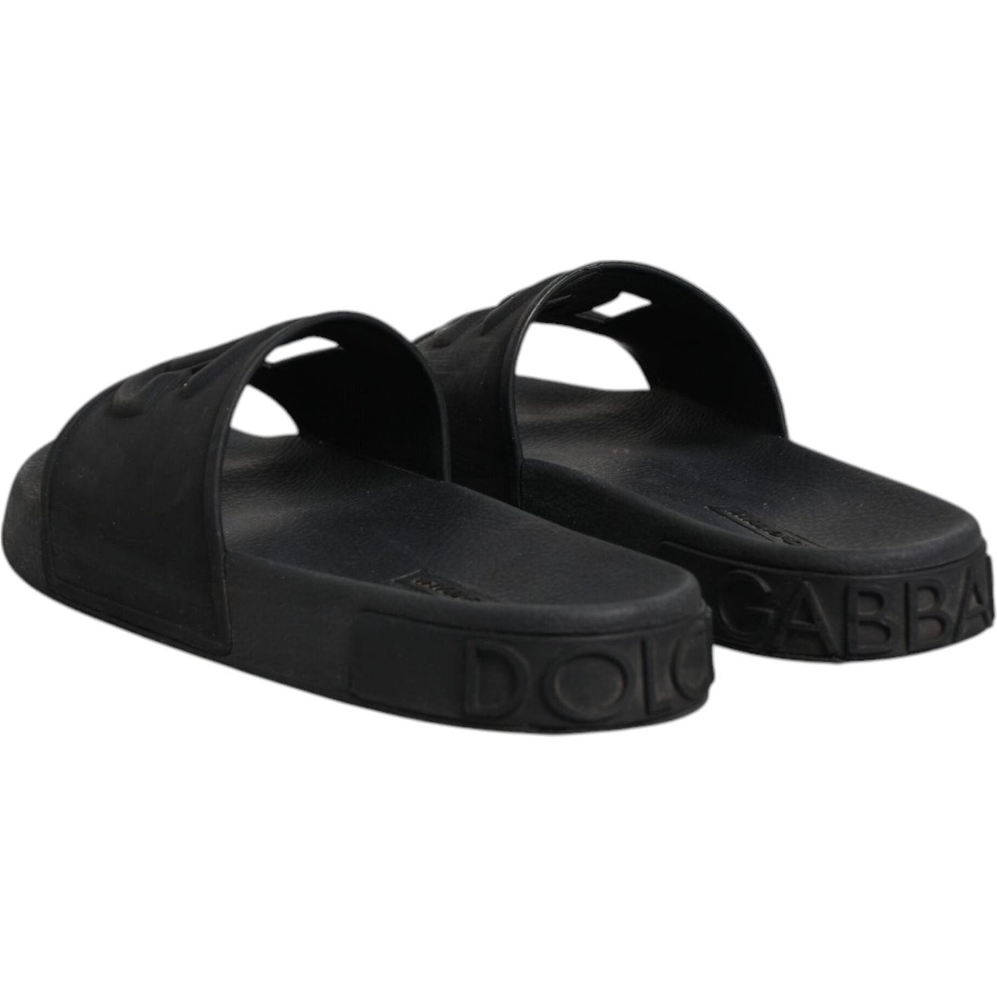 Dolce & Gabbana Black Rubber Slides Sandals Beachwear Shoes