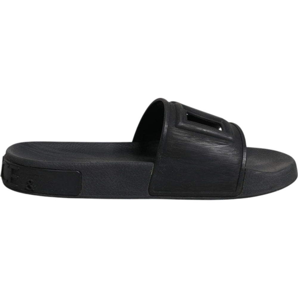Dolce & Gabbana Black Rubber Slides Sandals Beachwear Shoes