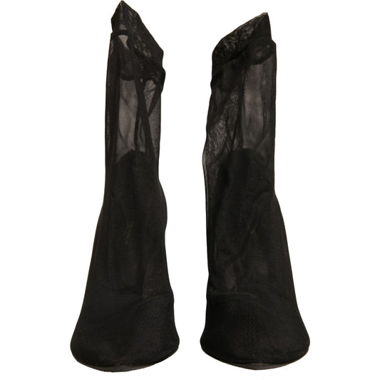 Dolce & Gabbana Black Silk Mesh Sock Style Heels Boots Shoes