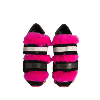 Dolce & Gabbana Black Pink Fur Embellished Sneakers Shoes