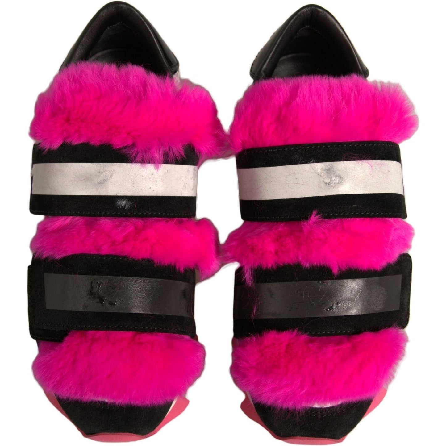 Dolce & Gabbana Black Pink Fur Embellished Sneakers Shoes LA11997-35.5