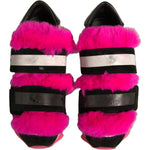 Dolce & Gabbana Black Pink Fur Embellished Sneakers Shoes LA11997-35.5