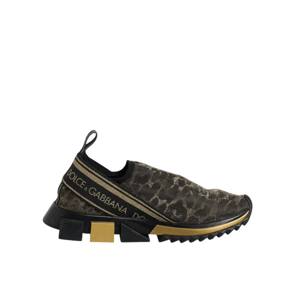 Dolce & Gabbana Gold Glitter Leopard Sorrento Sneakers Shoes LA12374-37