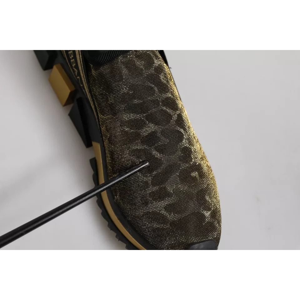 Dolce & Gabbana Gold Glitter Leopard Sorrento Sneakers Shoes