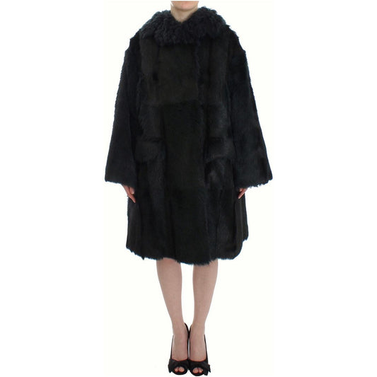 Dolce & Gabbana Black Goat Fur Shearling Long Jacket Coat SIG12483-1