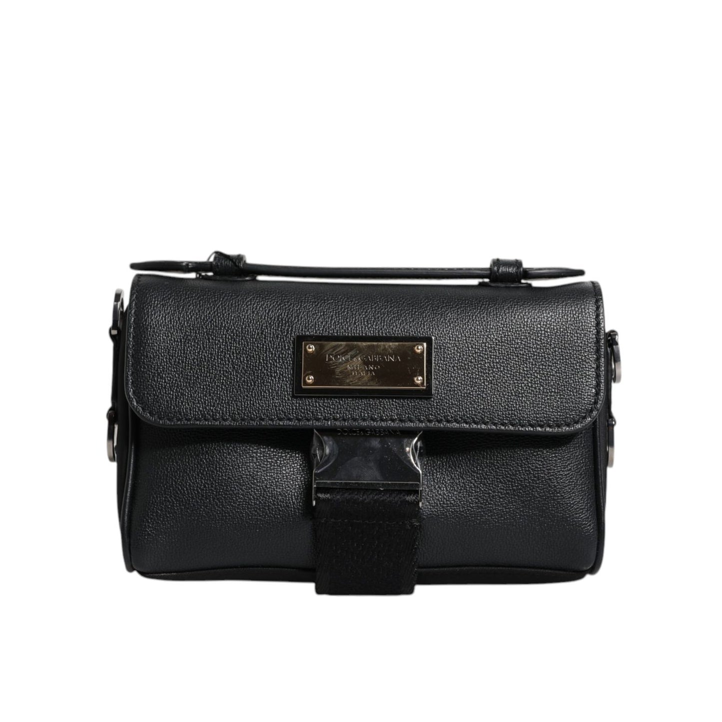 Dolce & Gabbana Black Logo Plaque Leather Buckled Shoulder Crossbody Bag