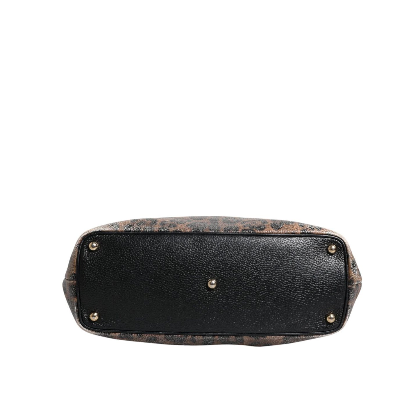 Dolce & Gabbana Brown Black Calfskin Leopard Print Shoulder Tote Bag