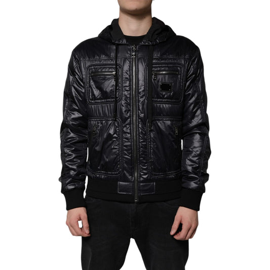 Dolce & Gabbana Black Nylon Hooded Full Zip Blouson Jacket