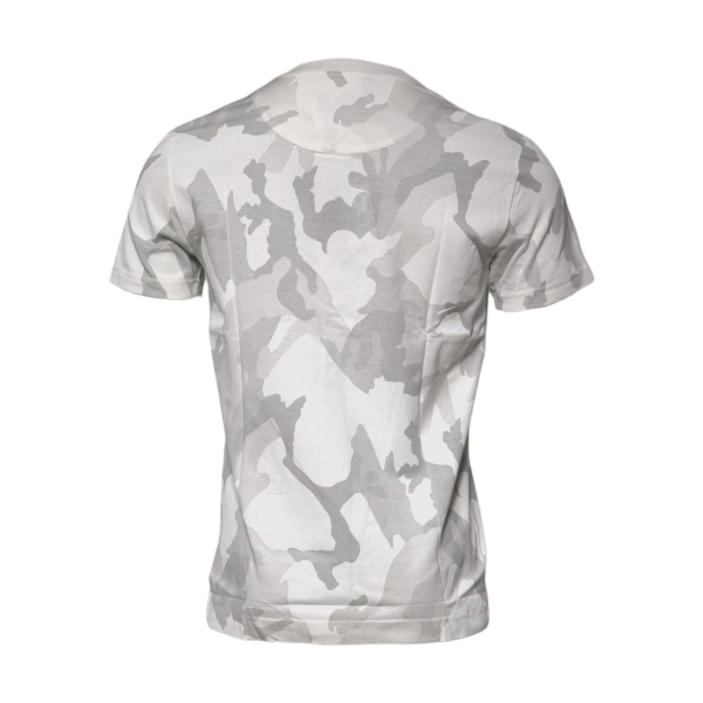 Dolce & Gabbana White Gray Camouflage Cotton Crew Neck T-shirt