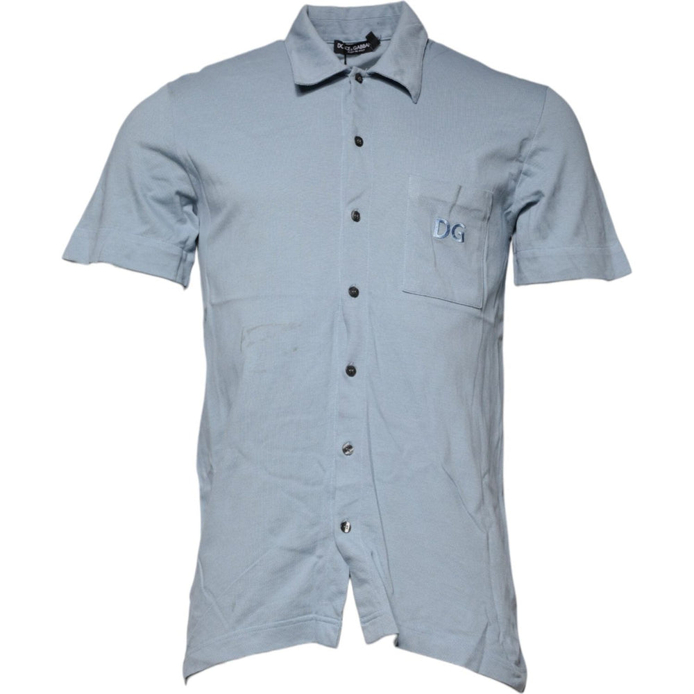 Dolce & Gabbana Blue Cotton Button Down Casual Men Polo Shirt