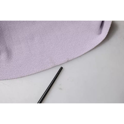 Blumarine Purple Short Sleeves Floral Lace Trim A-line Midi Dress