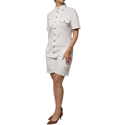 Please White Cotton Short Sleeves Button Down Romper Dress