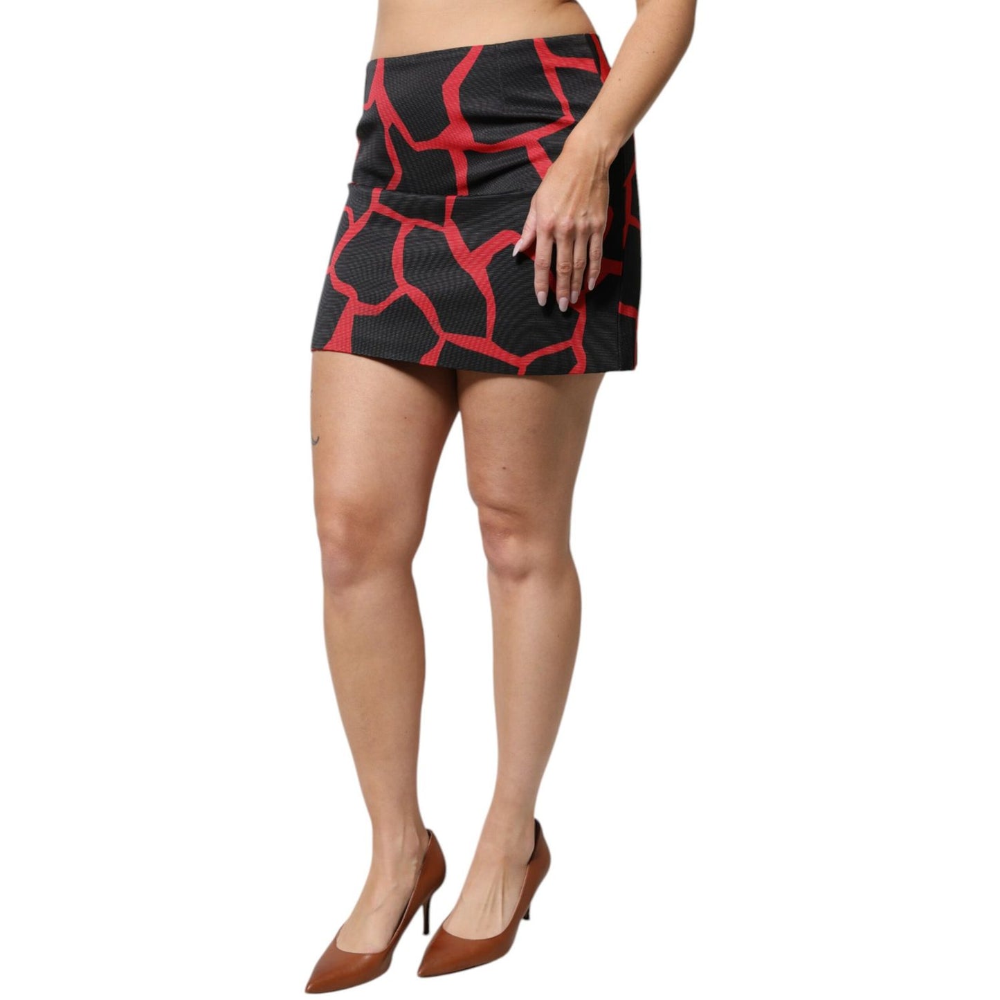 Dolce & Gabbana Black Red Abstract Mid Waist A-line Mini Skirt