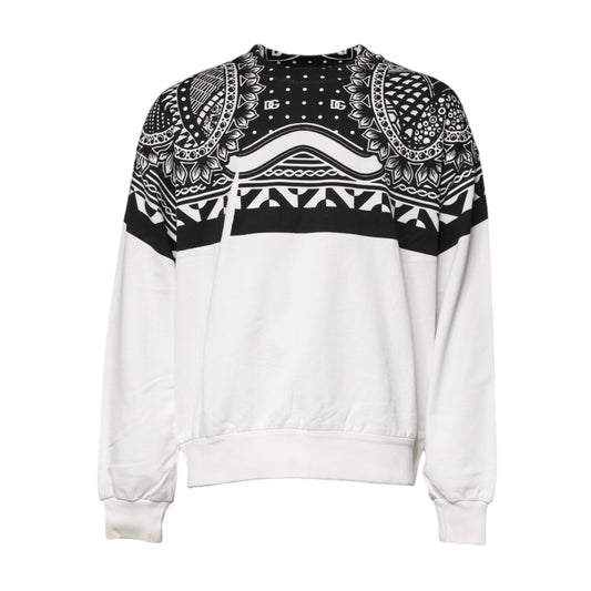 Dolce & Gabbana White Black Printed Cotton Sweatshirt Sweater