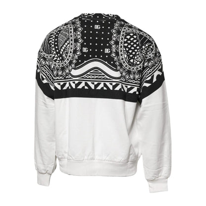 Dolce & Gabbana White Black Printed Cotton Sweatshirt Sweater