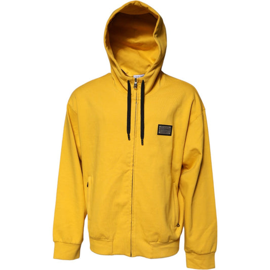Dolce & Gabbana Yellow Logo Plaque Hooded Full Zip Sweater
