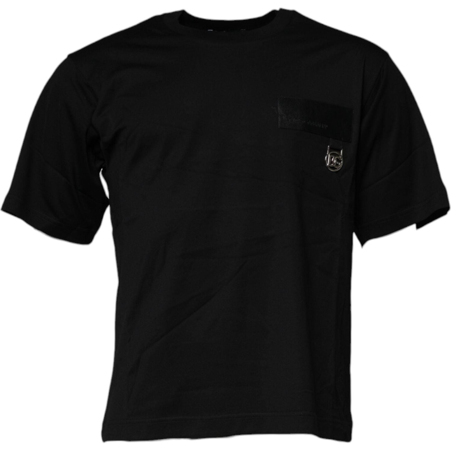 Dolce & Gabbana Black Logo Patch Cotton Crew Neck T-shirt