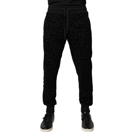 Dolce & Gabbana Black Leopard Cotton Jogger Sweatpants Pants
