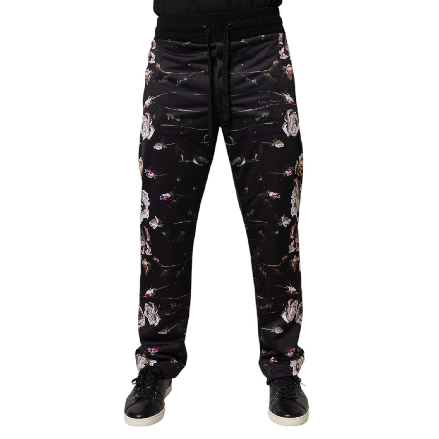 Dolce & Gabbana Black Floral Polyester Jogger Pants