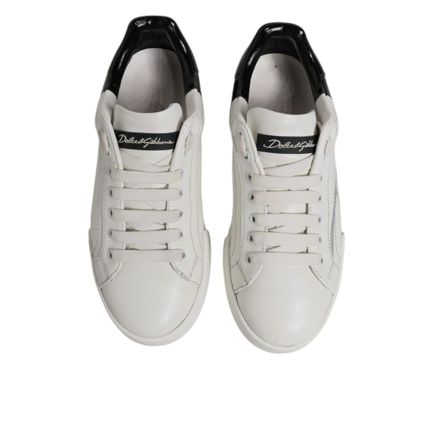 Dolce & Gabbana White Black Logo Portofino Men Sneaker Shoes