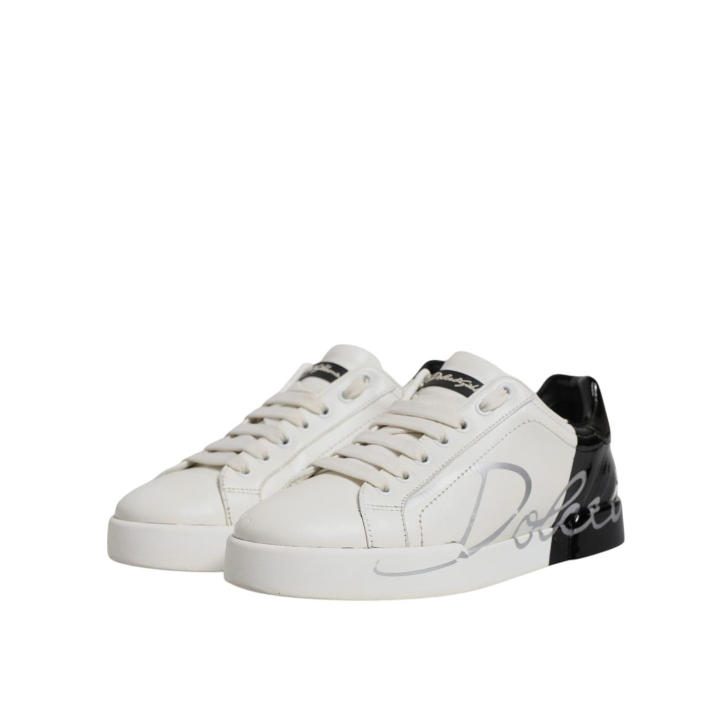 Dolce & Gabbana White Black Logo Portofino Men Sneaker Shoes