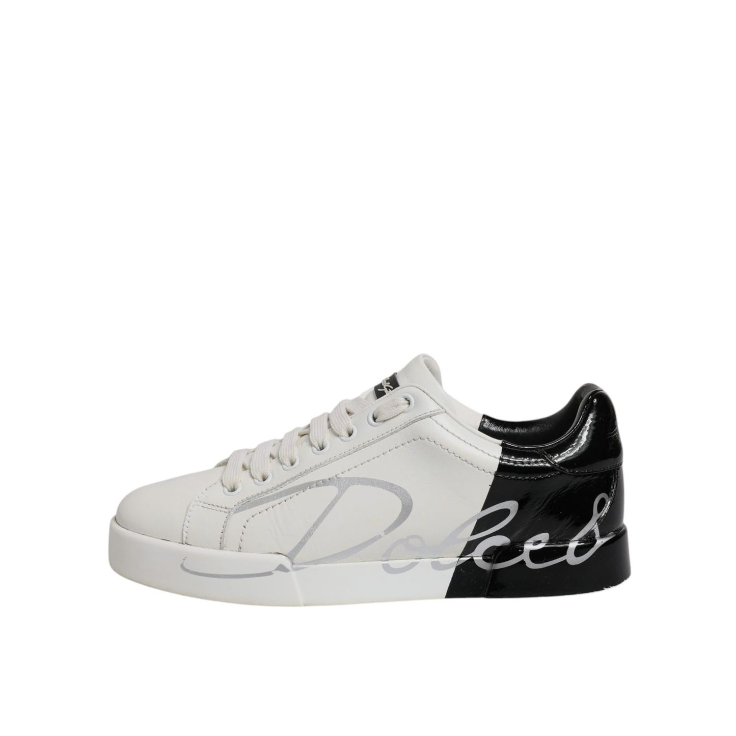 Dolce & Gabbana White Black Logo Portofino Men Sneaker Shoes