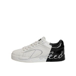 Dolce & Gabbana White Black Logo Portofino Men Sneaker Shoes