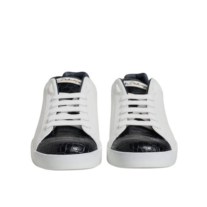 Dolce & Gabbana White Black Leather Portofino Sneaker Shoes