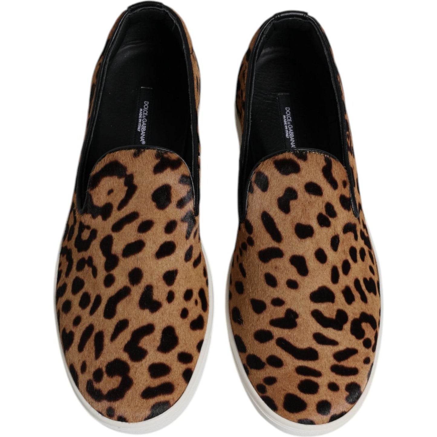 Dolce & Gabbana Brown Calfskin Fur Leopard Sneakers Shoes