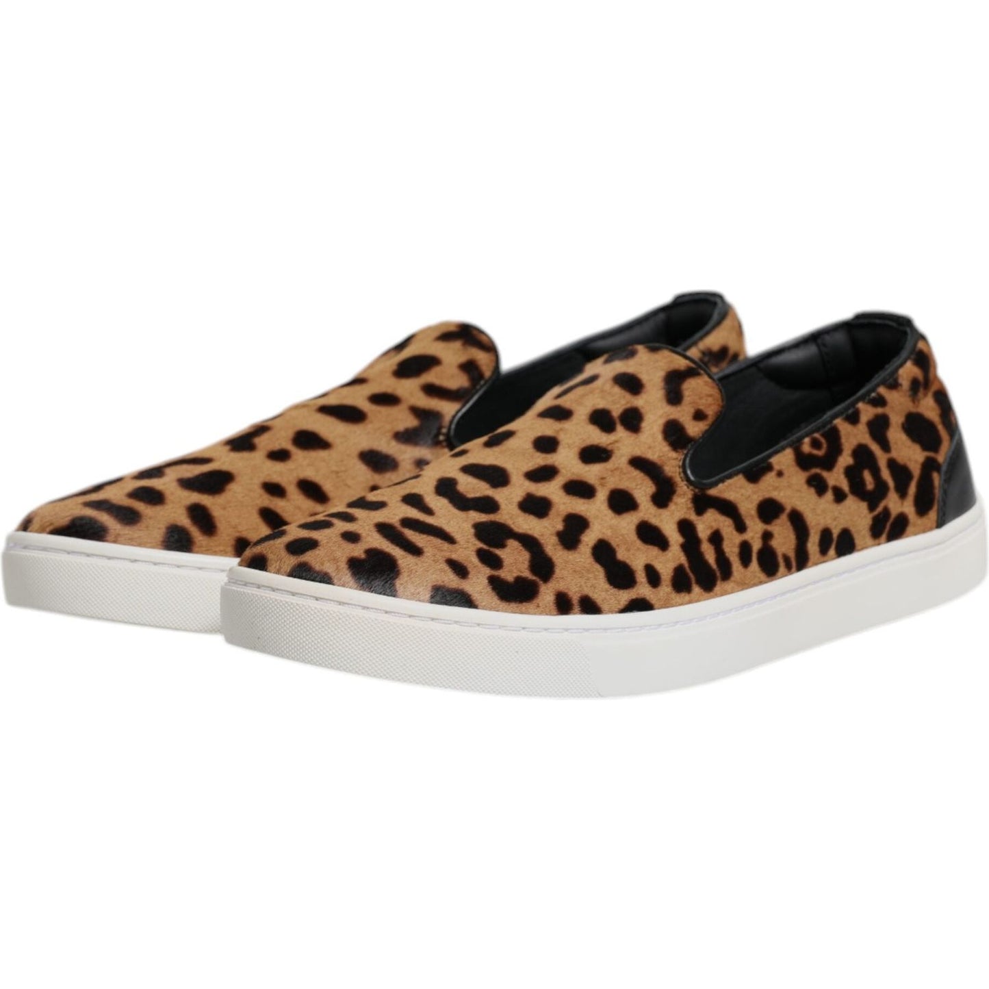 Dolce & Gabbana Brown Calfskin Fur Leopard Sneakers Shoes