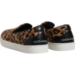 Dolce & Gabbana Brown Calfskin Fur Leopard Sneakers Shoes