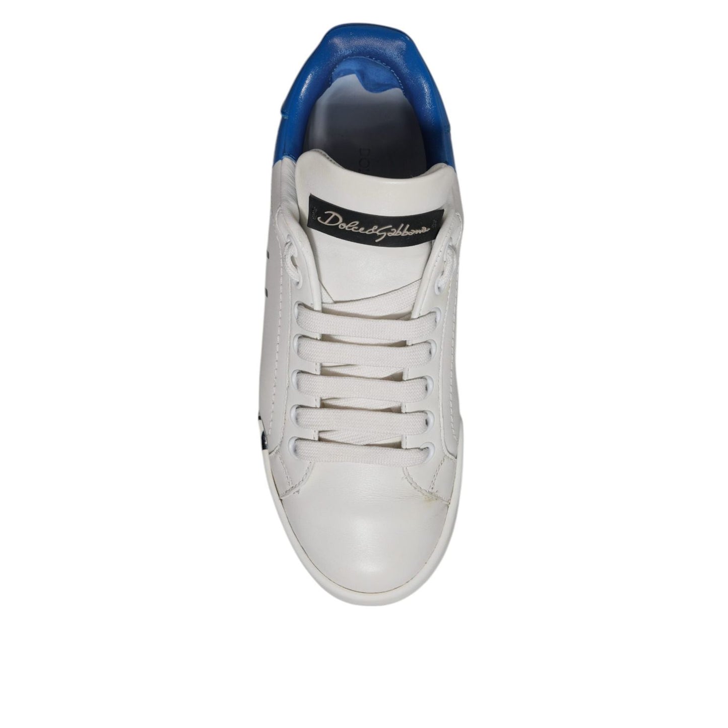 Dolce & Gabbana White Blue Logo Portofino Sneakers Shoes