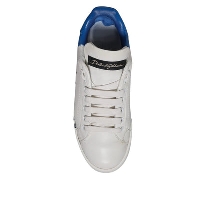 Dolce & Gabbana White Blue Logo Portofino Sneakers Shoes