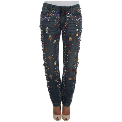 Dolce & Gabbana Crystal Roses Heart Embellished Jeans