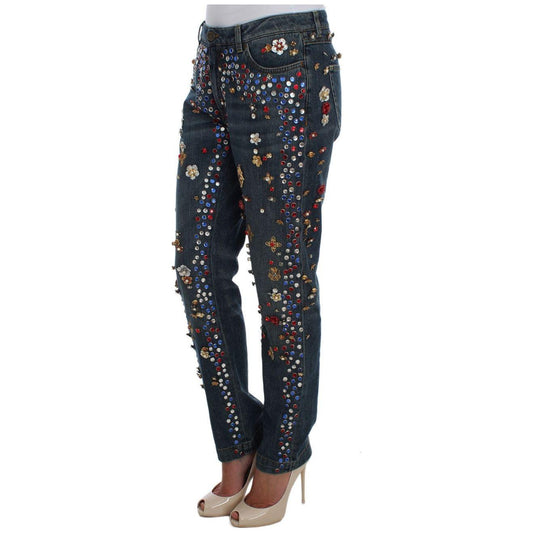 Dolce & Gabbana Crystal Roses Heart Embellished Jeans SIG19331-1