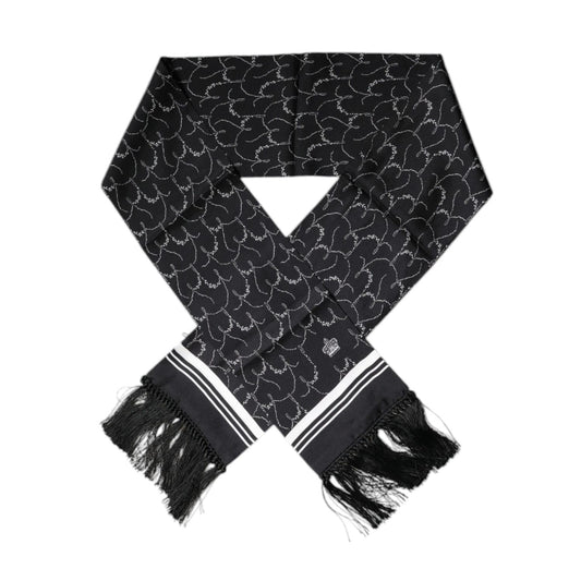 Dolce & Gabbana Black Patterned Skinny Fringes Shawl Scarf MS7238
