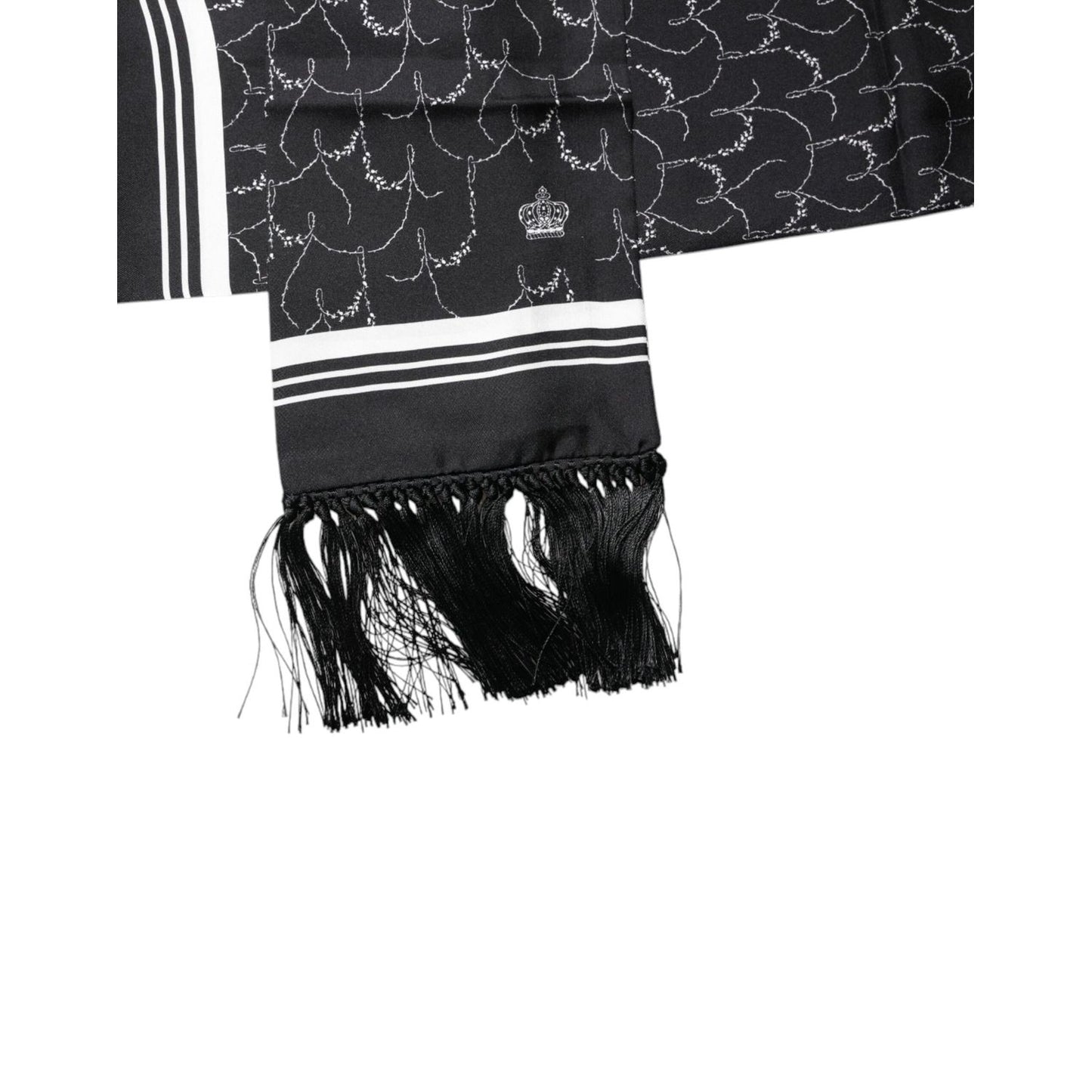 Dolce & Gabbana Black Patterned Skinny Fringes Shawl Scarf
