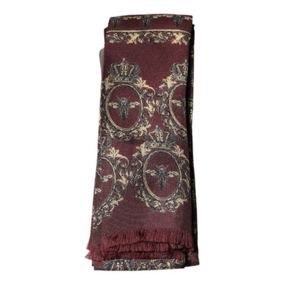 Dolce & Gabbana Bordeaux Printed Silk Neck Wrap Shawl Scarf