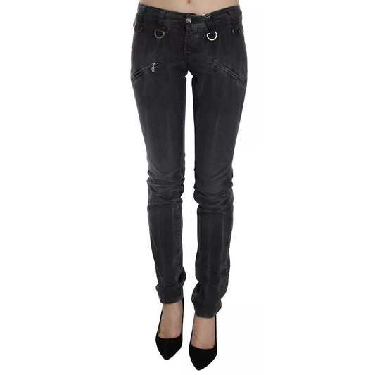 John Galliano Grey Washed Low Waist Zipper Side Skinny Denim Jeans